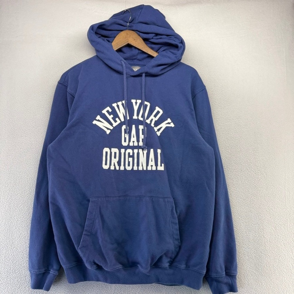 GAP Hoodie Mens Medium Tall Blue New York Original Graphic Pullover Spellout